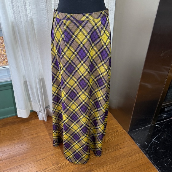 Vintage 70s maxi skirt, purple, yellow plaid, A-line with slight flare, 6 (S/M) - Picture 1 of 7